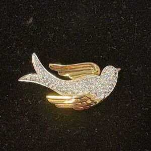 Nolan Miller ‘Bird in Flight’ Brooch in Gold Plate with Pave Crystal Rhinestones